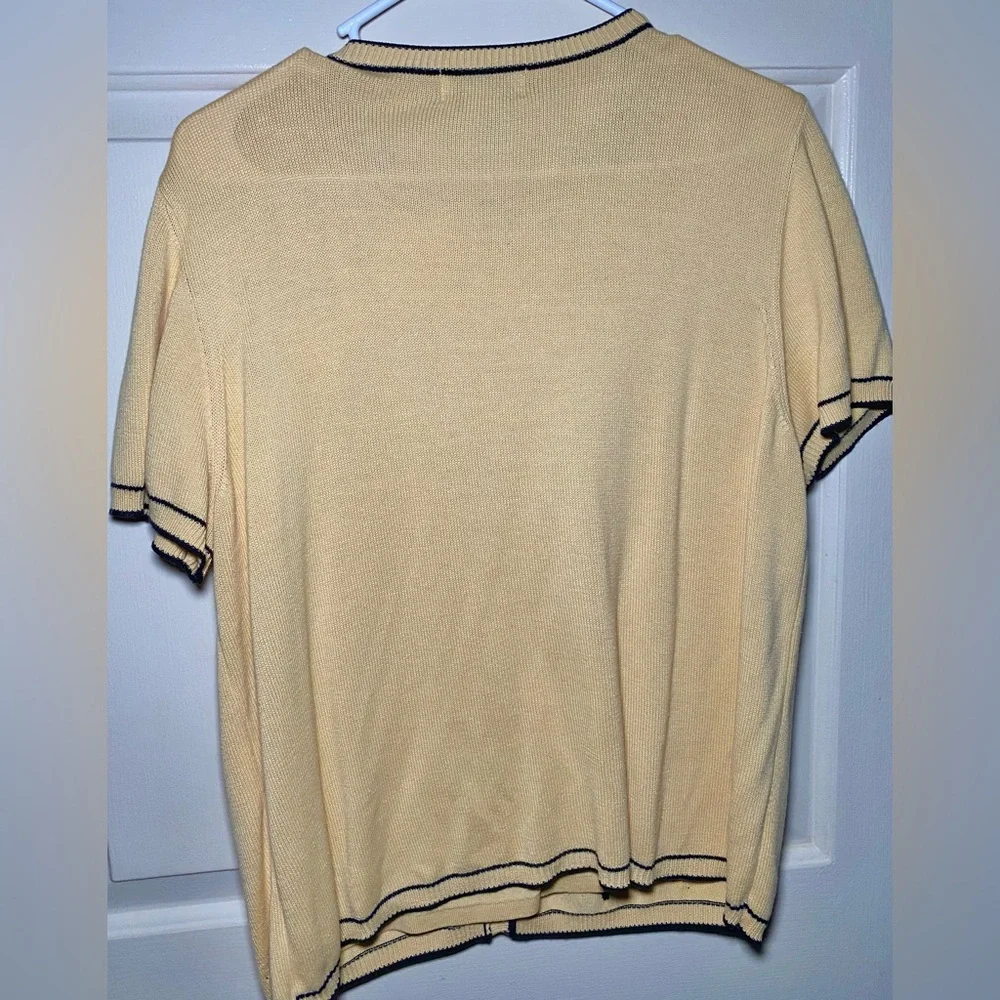 Vintage Alfred Dunner‎ Women Floral Short Sleeve Lined Cardigan Sweater Yellow S